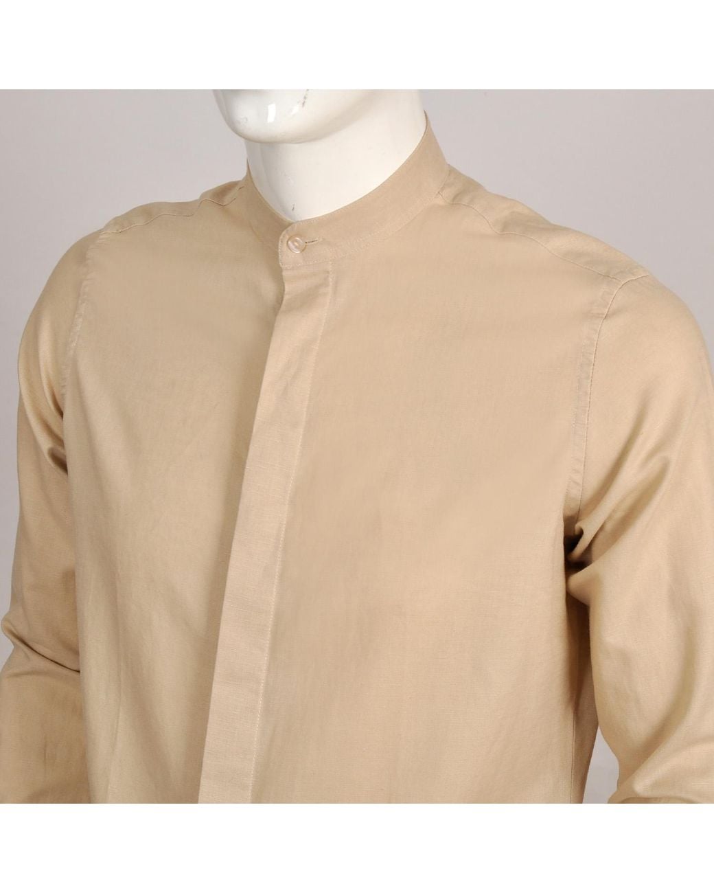 DAVID WEJ Natural Neutrals Hugo Linen Mandarin Collar Tunic Shirt for men