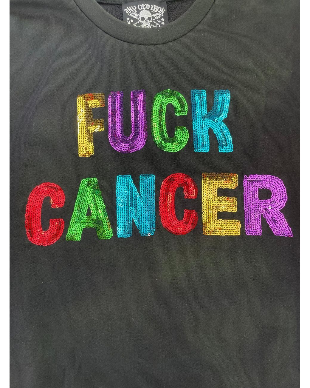 Any Old Iron Blue Fuck Cancer Sequin Sweatshirt for men