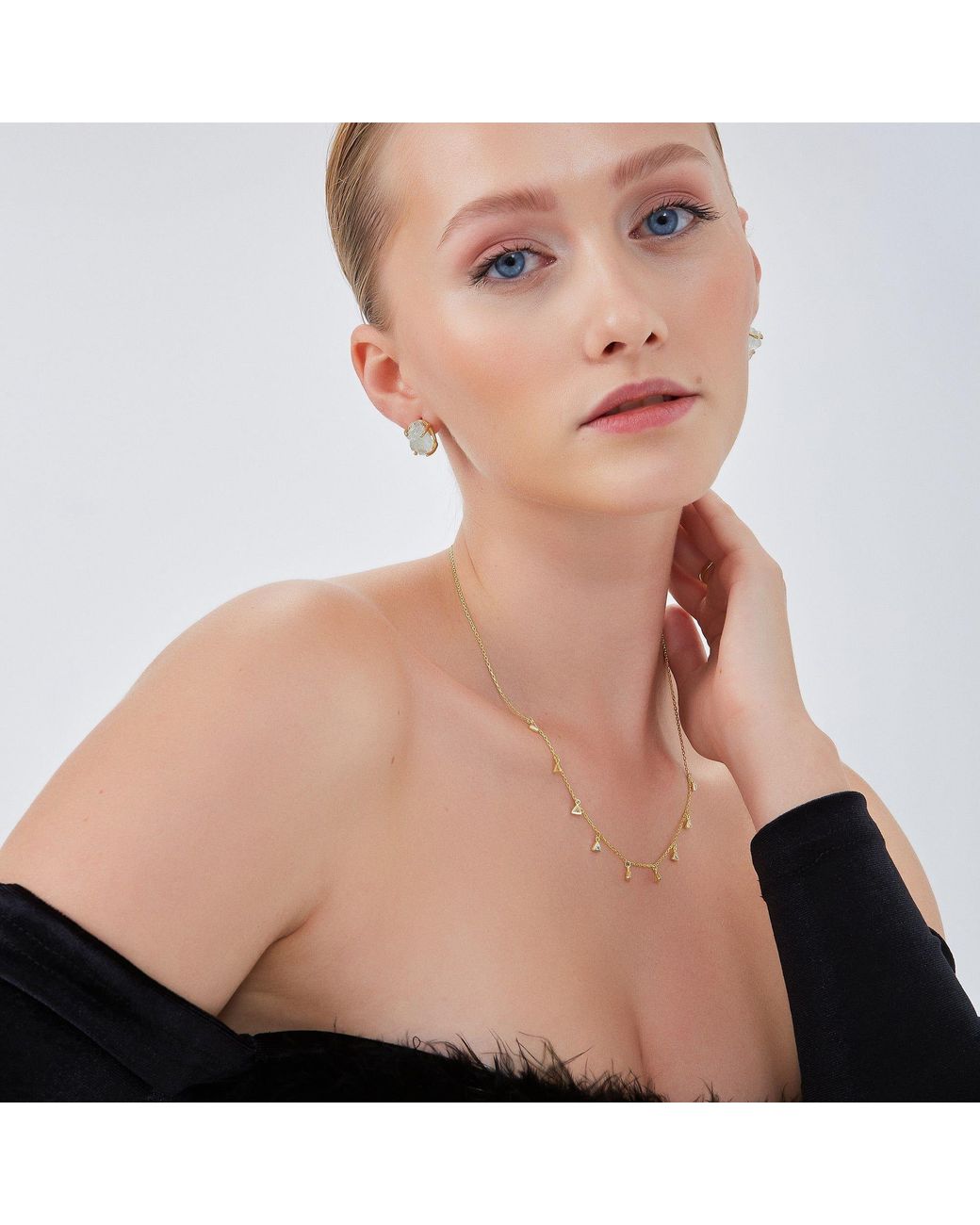Spero London Metallic Jewelled Triangle Sterling Station Necklace