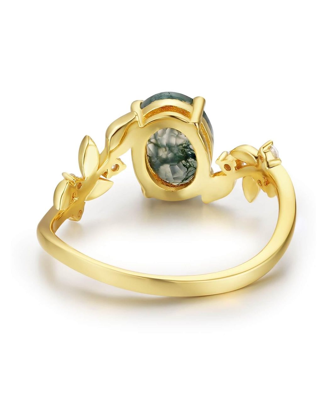 Azura Jewelry New York Metallic Between The Leaf Oval Moss Agate Ring Vermeil