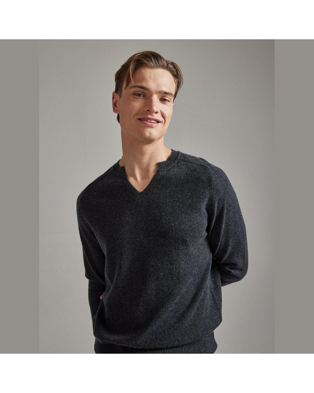 Salts Cashmere Gray Split Crew Neck Sweater