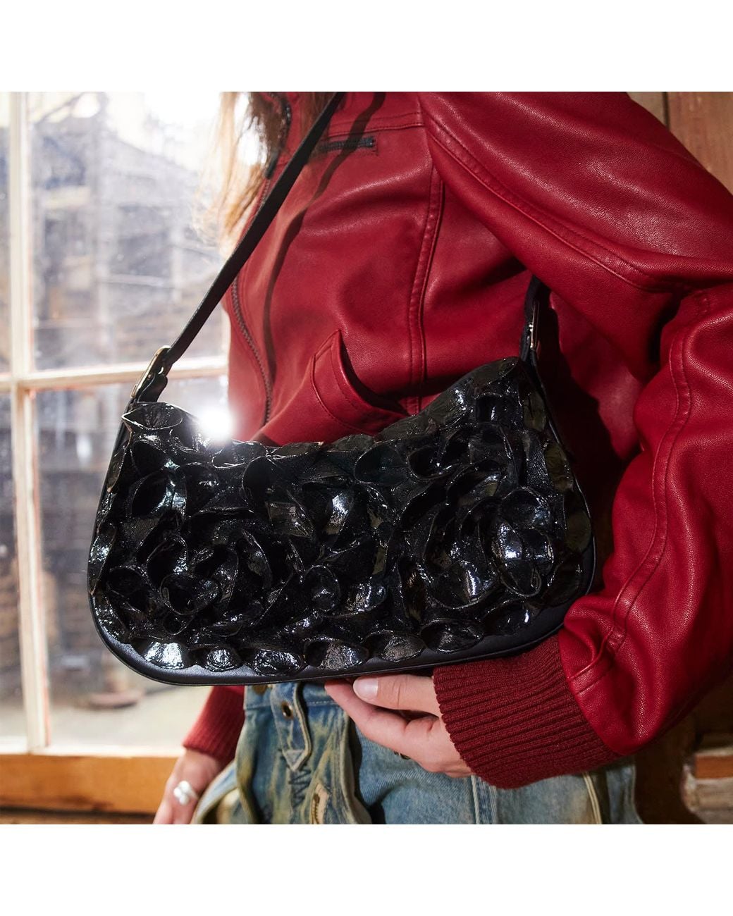 F3Rog by Rana Black Baguette Coral Bag