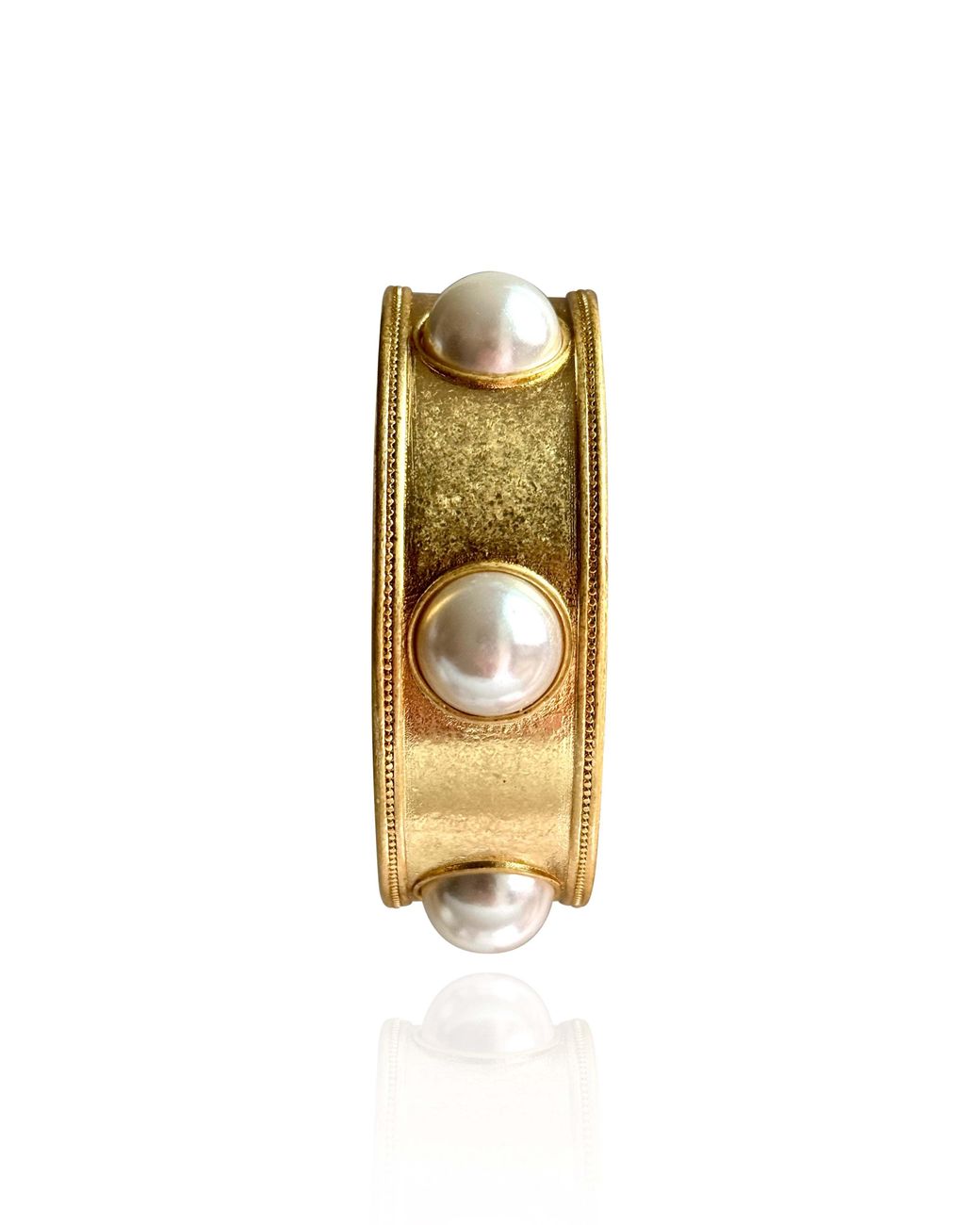 Laura Gray Metallic Faux Pearl Wide Bangle