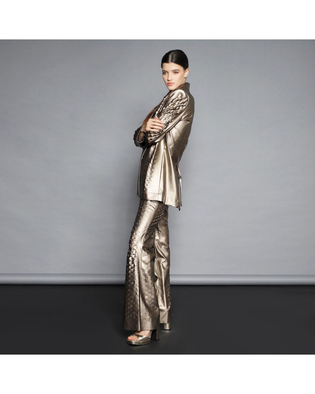 Silvia Serban Brown Neutrals Laser Cut Bronze Jacket