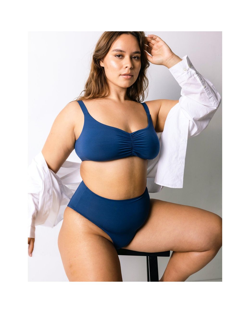 MONIQUE MORIN LINGERIE Blue Caress Sweetheart Bralette Dark Denim