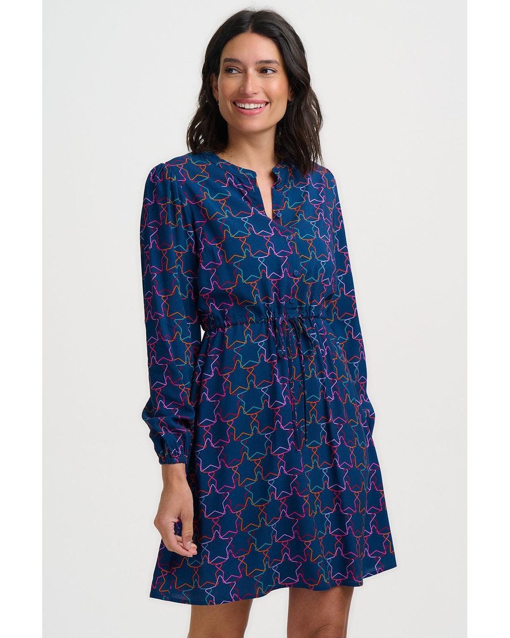 Sugarhill Blue Flora Short Shirt Dress Stars