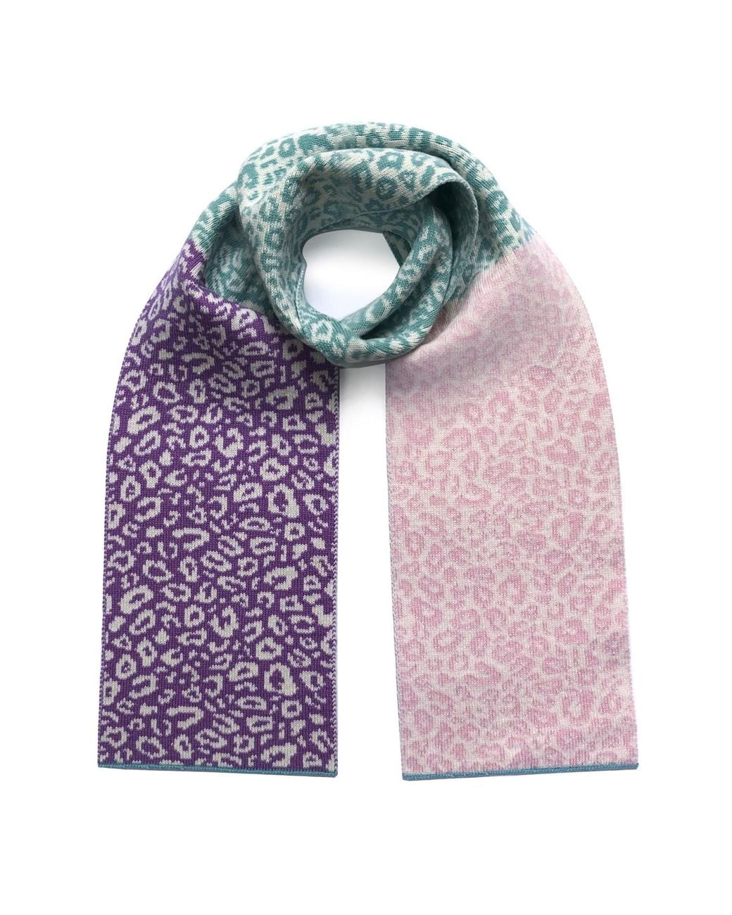 INGMARSON Purple Leopard Block Colour Wool & Cashmere Scarf Pastel