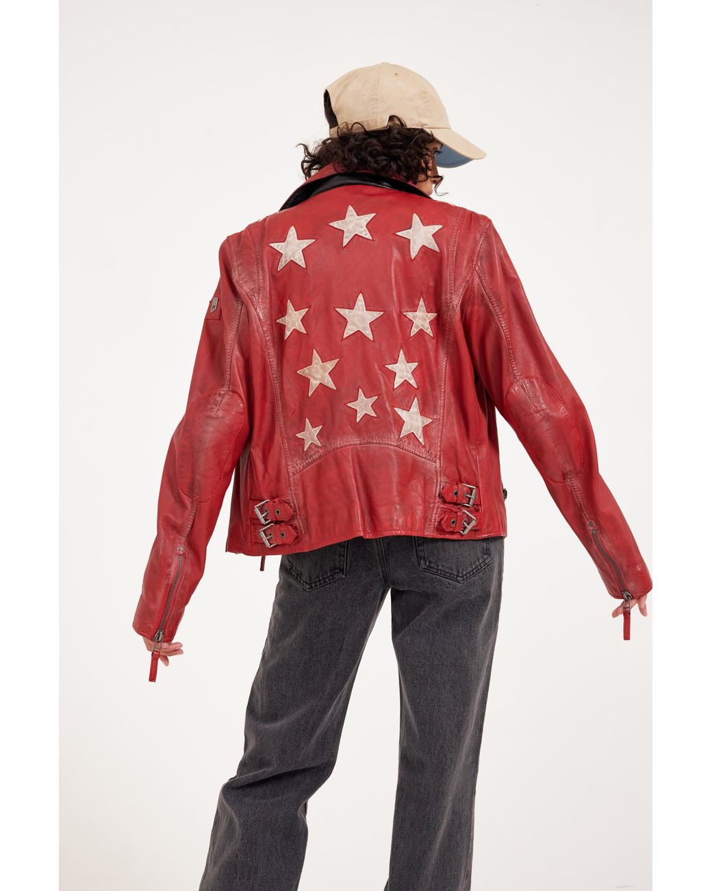 Mauritius Red Star Lambskin Leather Jacket Christy