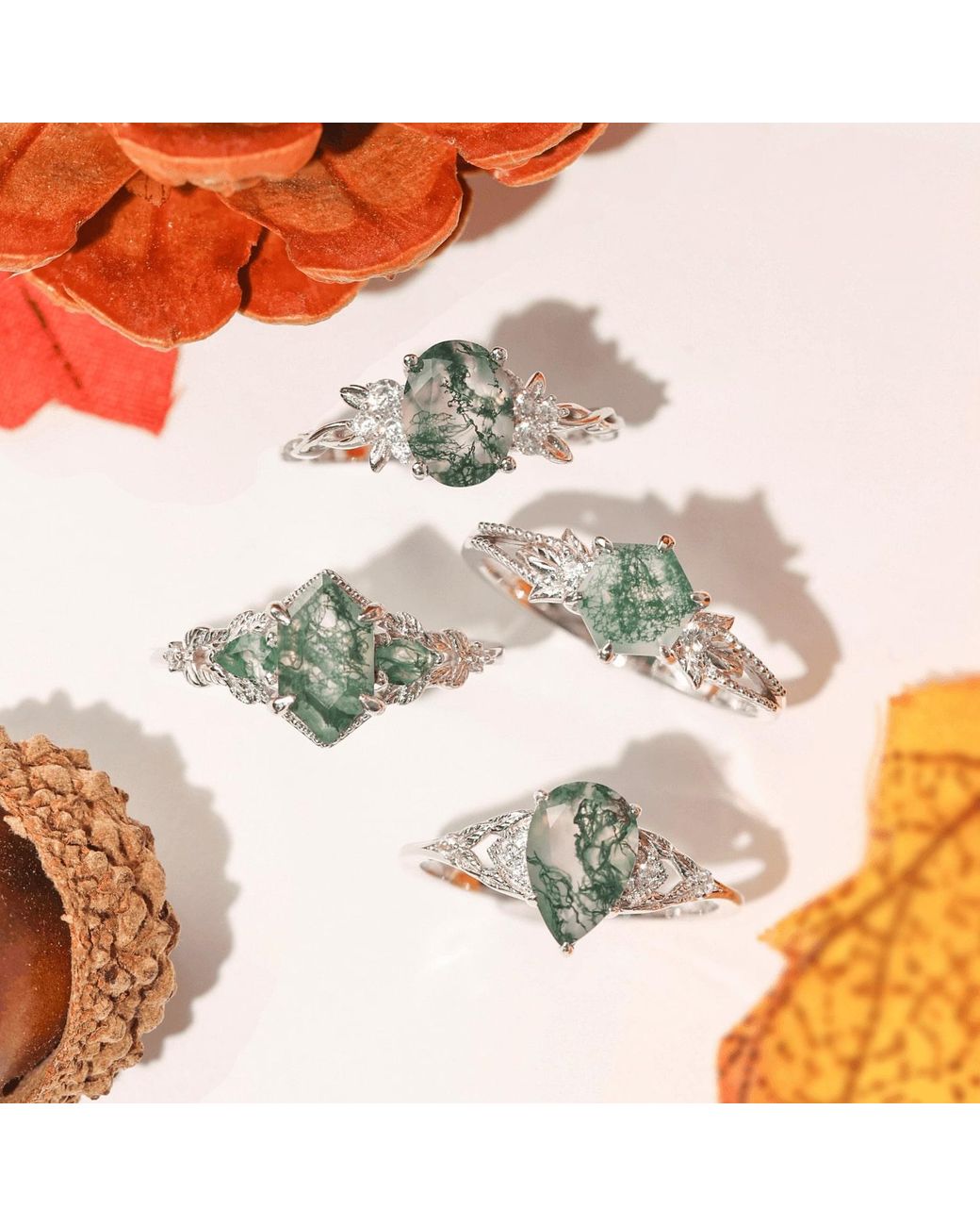 Azura Jewelry New York Green Enchanted Garden Moss Agate Ring Vermeil