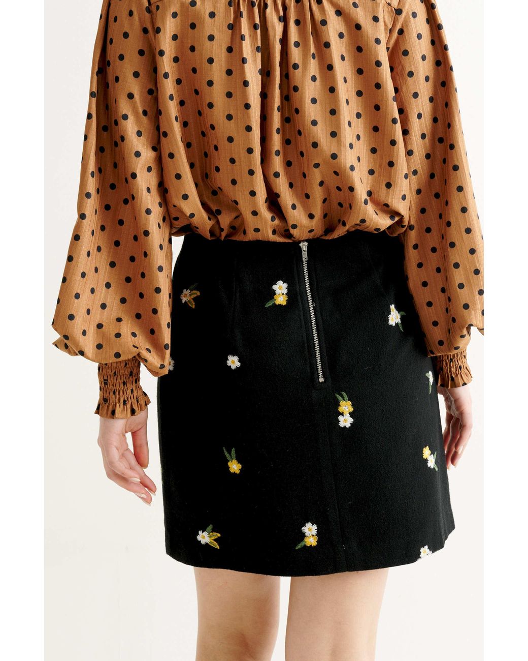 Louche Blue Aubin Daisy Embroidered Tweed A-Line Skirt