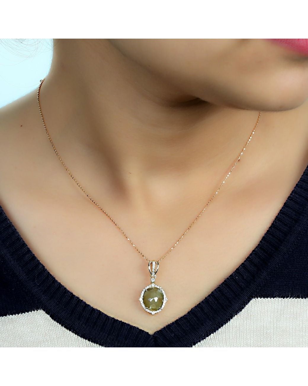 Artisan Metallic Oval Diamond Yellow Gold Pendant
