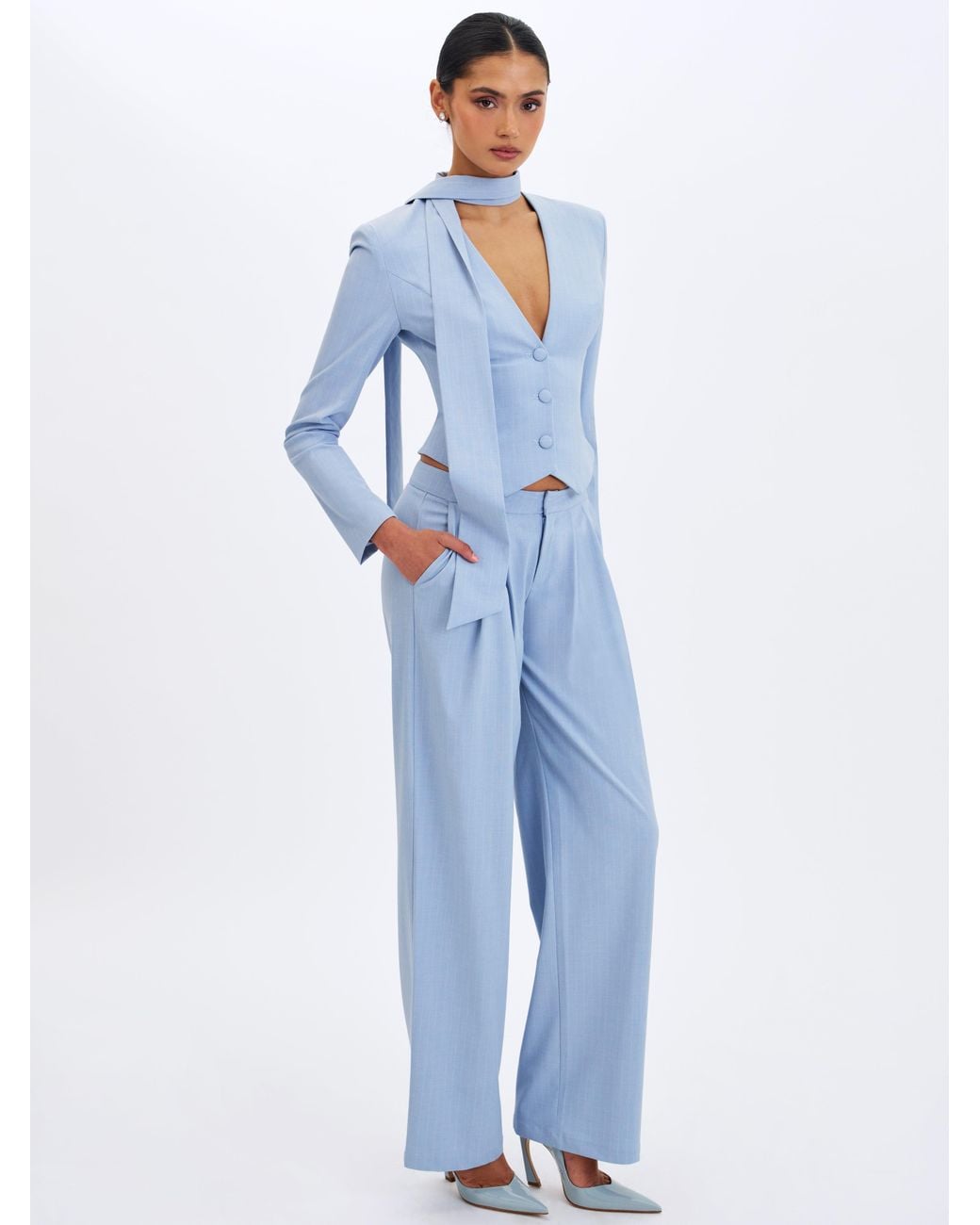 Miss Circle New York Blue Renley Sky Pinstripe Peplum Blazer