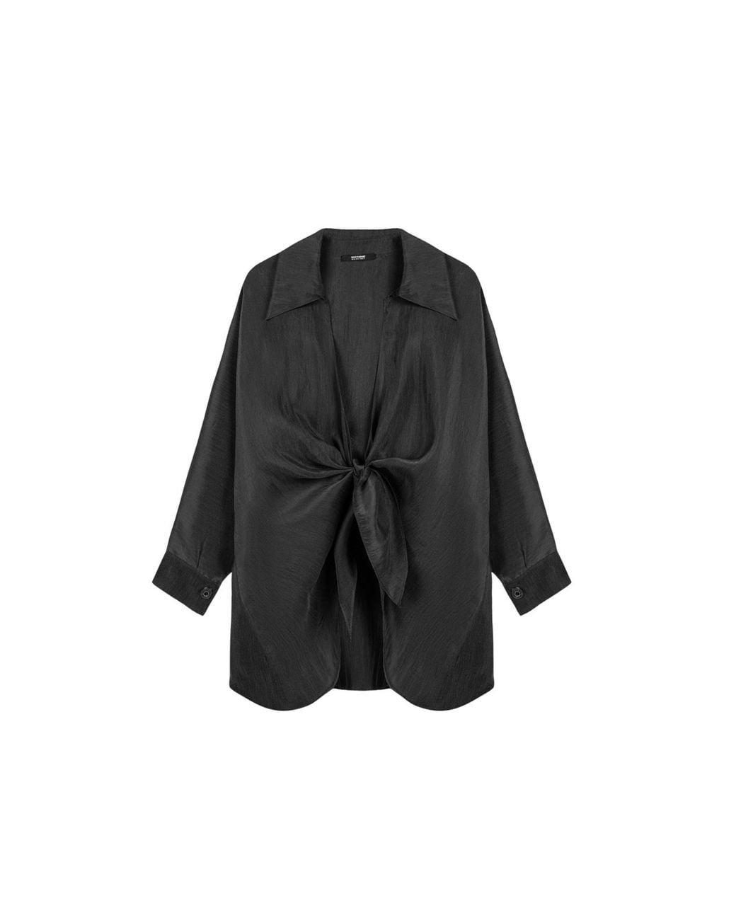 Nocturne Black Front-Tie Longline Shirt