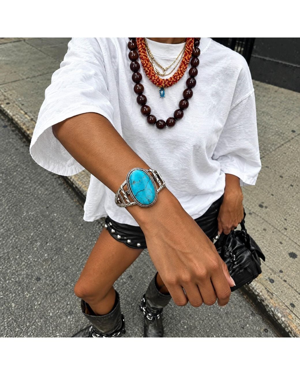 Saéa Blue Large Oval Ladder Cuff Bracelet