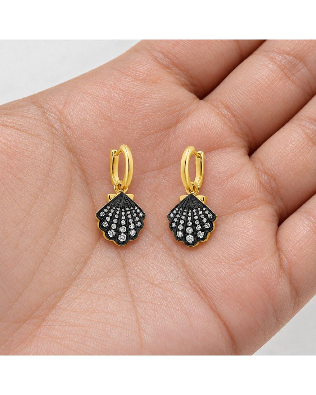Artisan Metallic 14K Diamond Seashell Drop Hoop Earrings