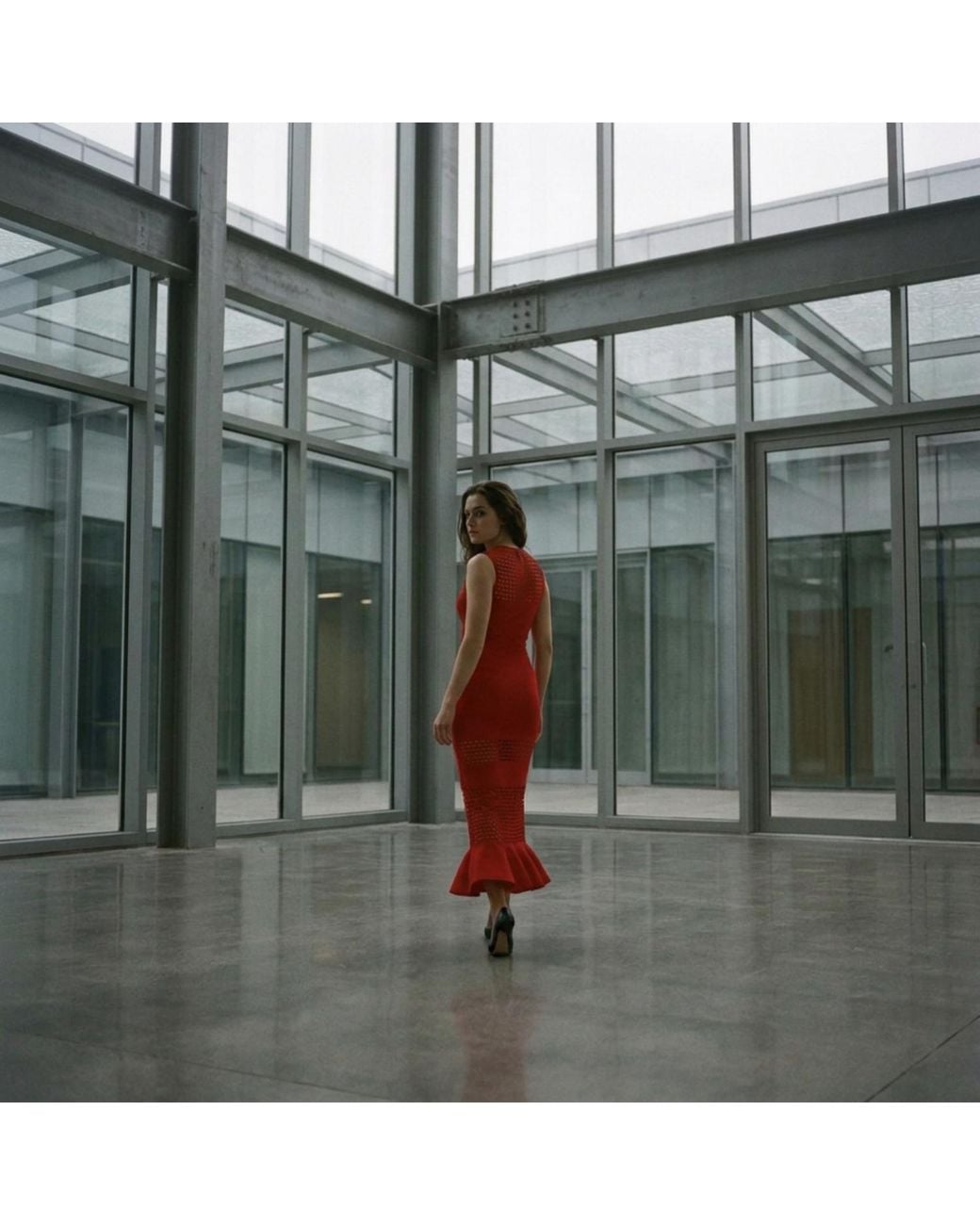 Modenaire Red Sleeveless Knit Midi Dress With Mesh Detail