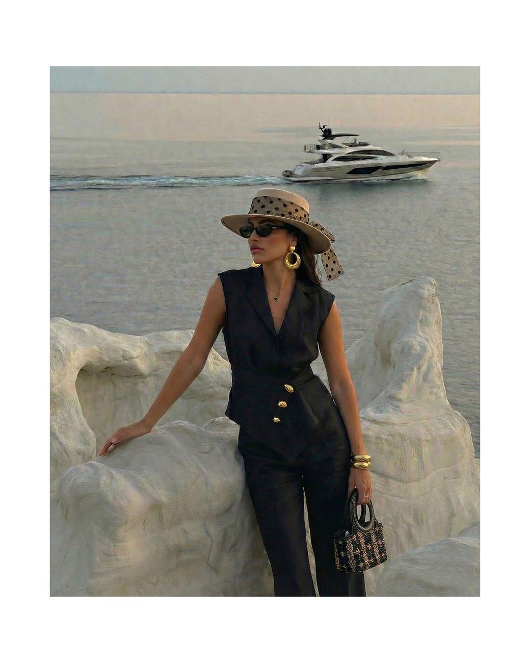 Women & Women Black Linen Vest Shirt With Decorative Belt