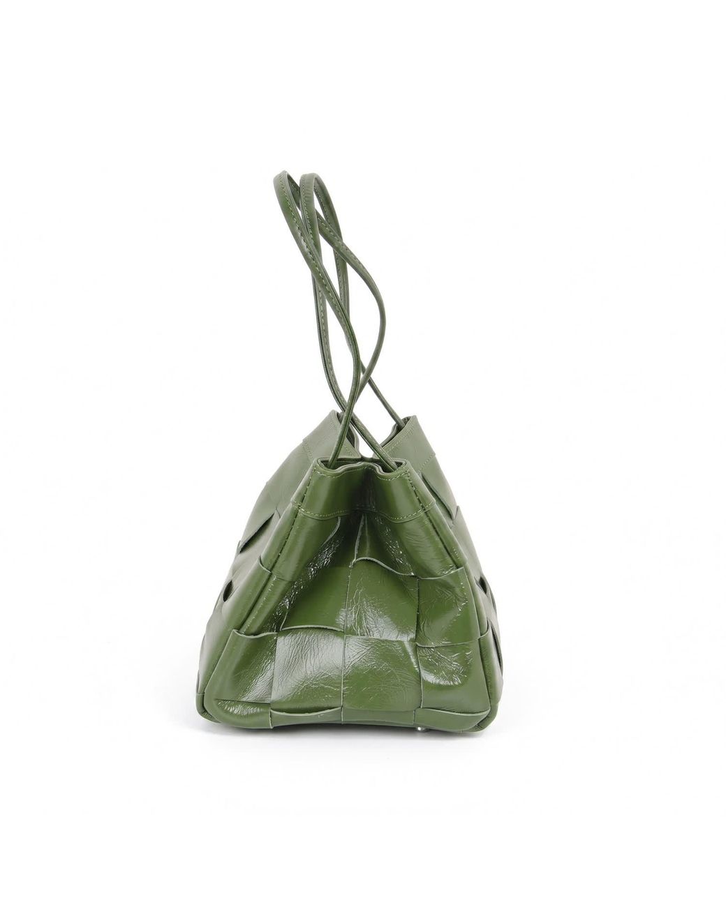Modenaire Green Woven Leather Mini Shoulder Bag With Adjustable Crossbody Strap
