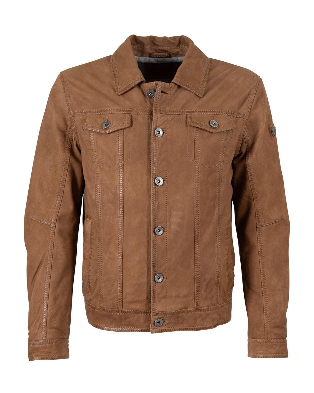 Mauritius Brown Leather Trucker Jacket Geoff for men