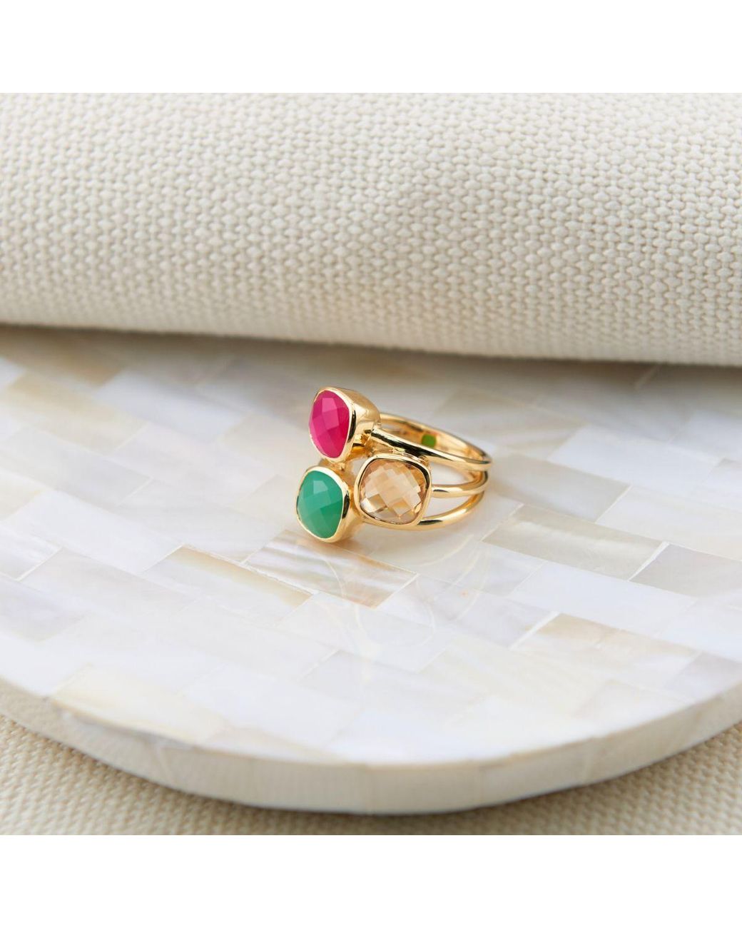 Auree Jewellery Metallic Brooklyn Triple Gemstone Vermeil Ring
