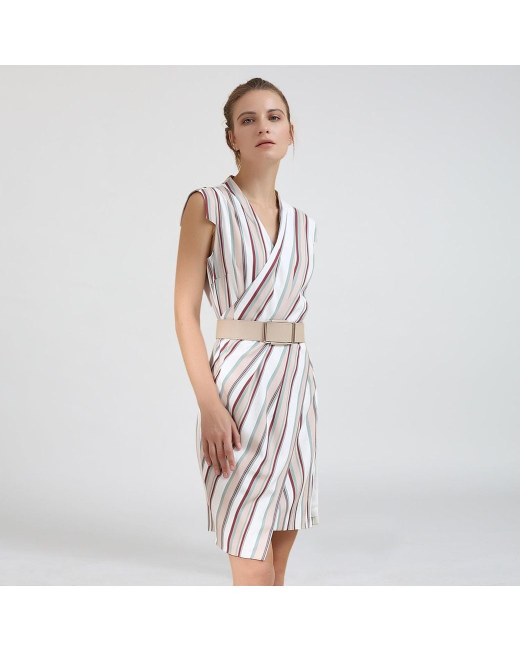 Smart and Joy Purple Crossed Panels Tailor Dress