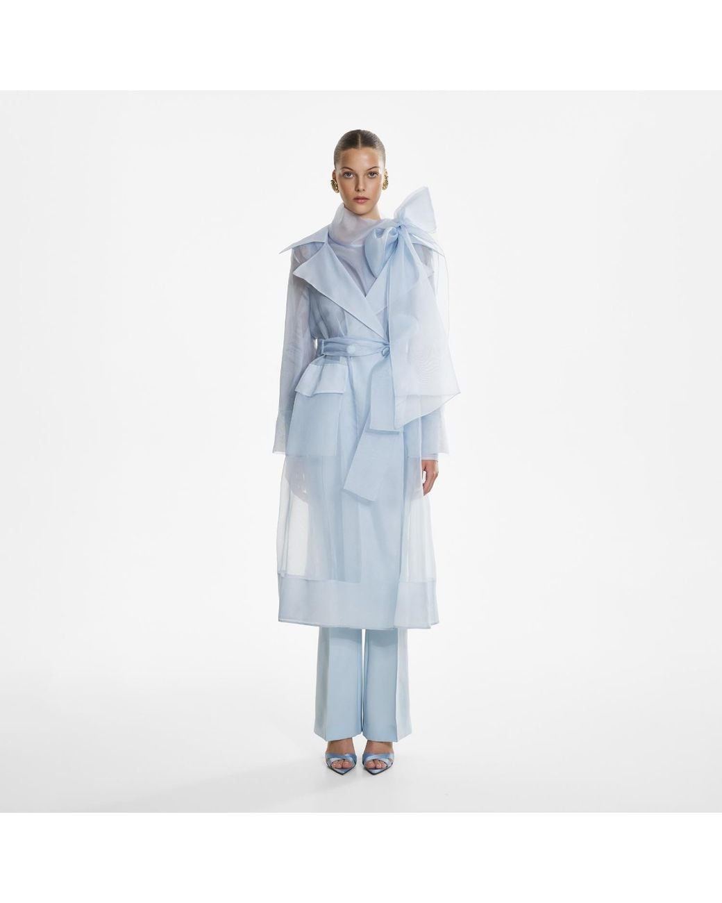 Lita Couture Blue See Through Organza Trench Dress
