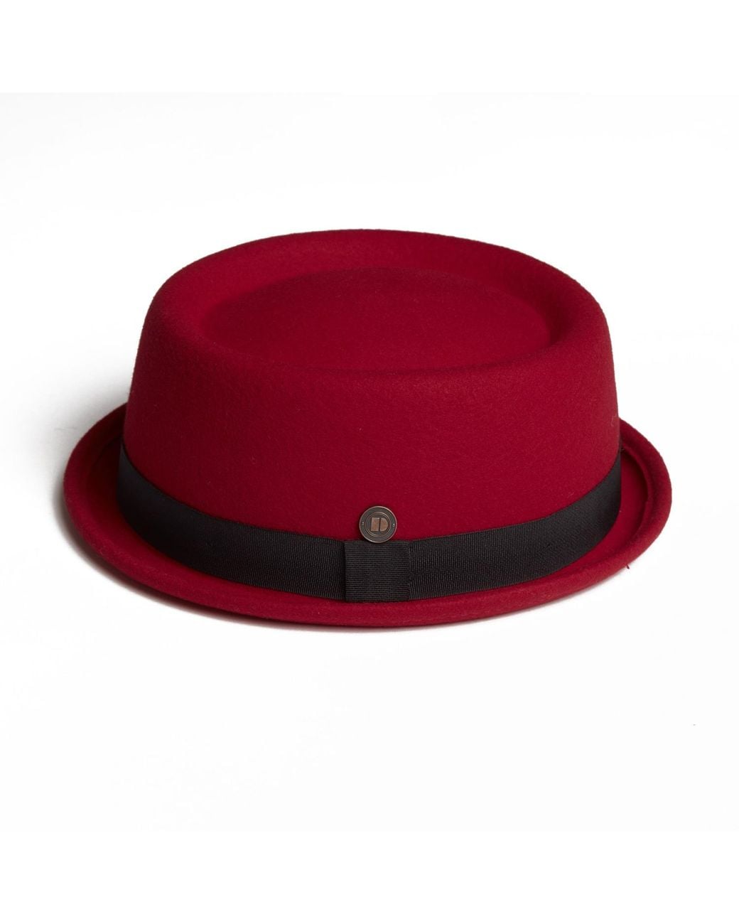 Dasmarca Hats Red Jack Ruby Felt Skimpy Brim Short Brim Rude Boy Mod Style Porkpie Hat for men