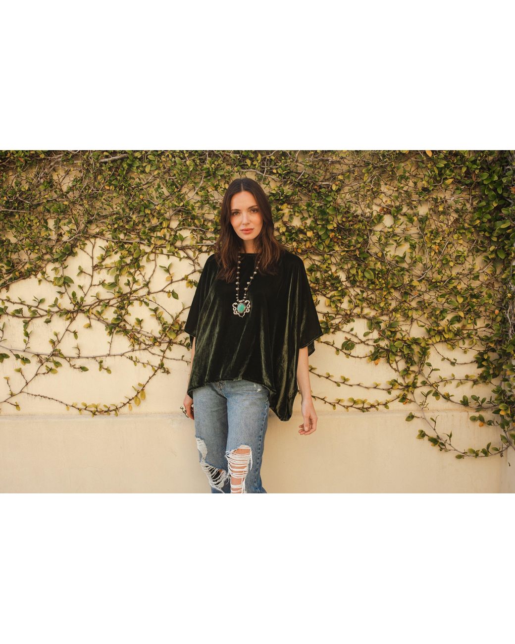 Jennafer Grace Brown Silk Velvet Scarf Blouse