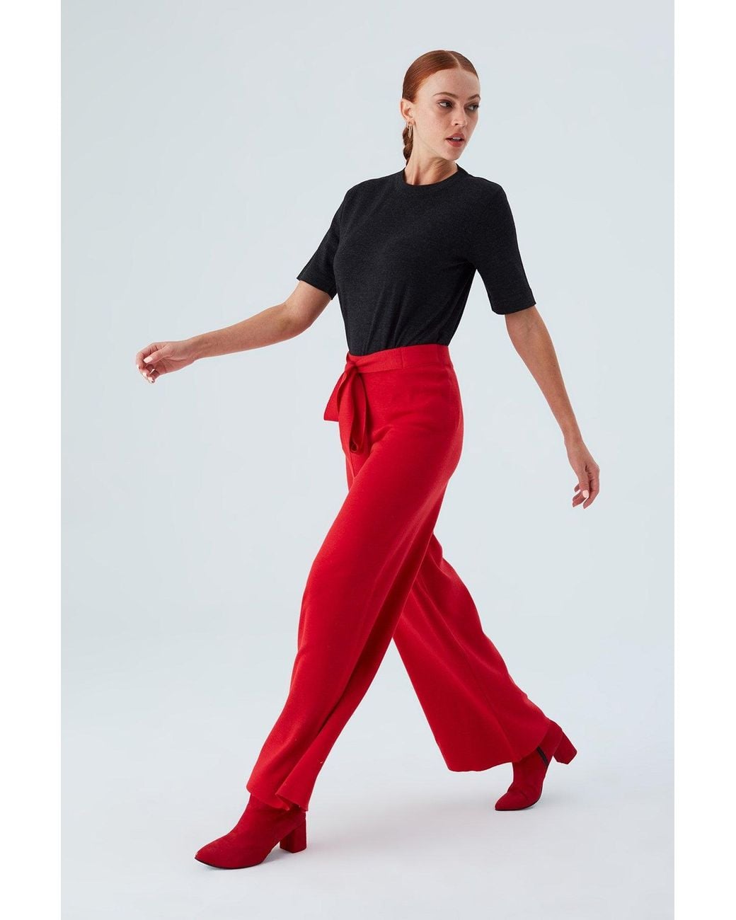 Peraluna Red Bell Bottom Knit Trousers