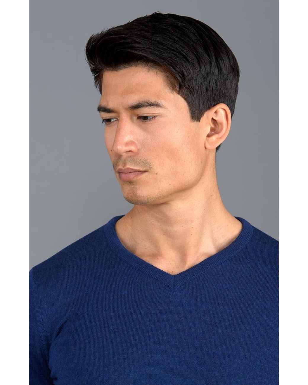 Paul James Knitwear Blue Extra Fine Merino Wool Chester V-Neck Jumper for men
