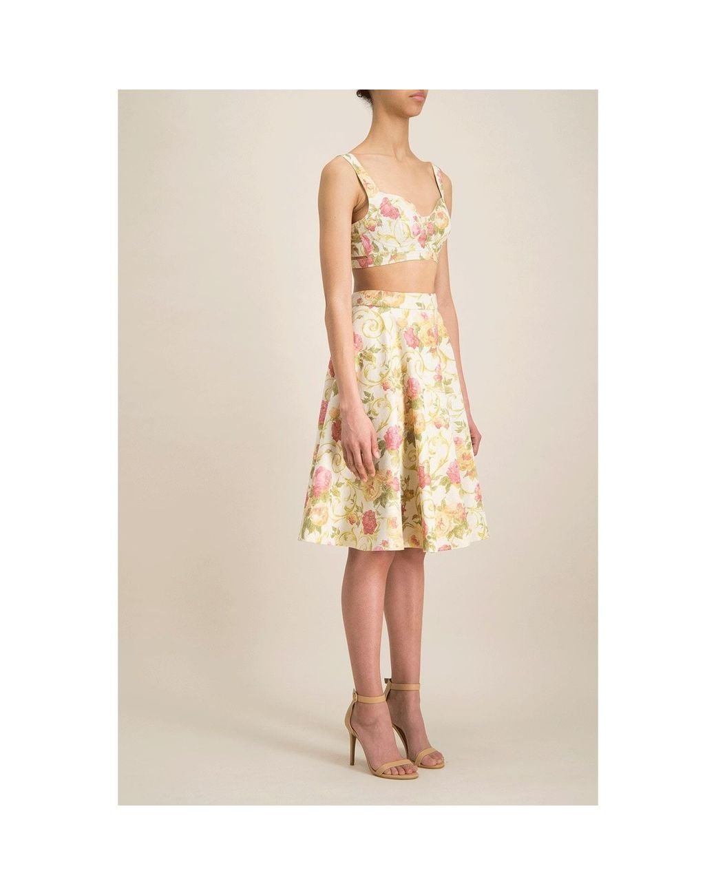 Monique Singh Yellow Iconic Romantic Indo Western Floral Jacquard Top