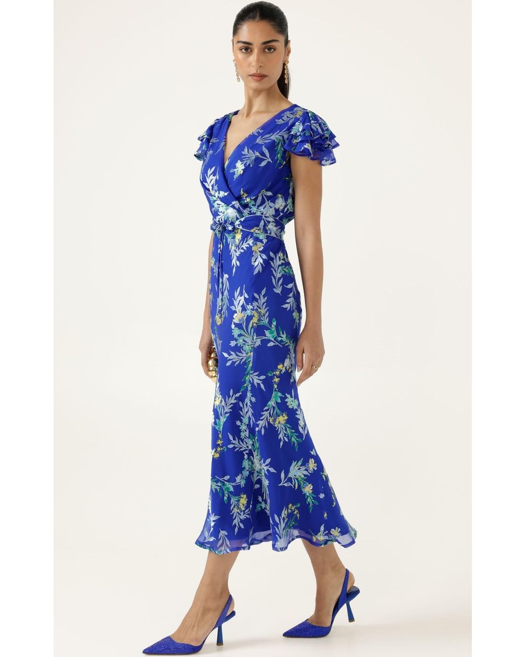 SACHA DRAKE Blue Evelyn Printed Silk-Rayon Midi Dress