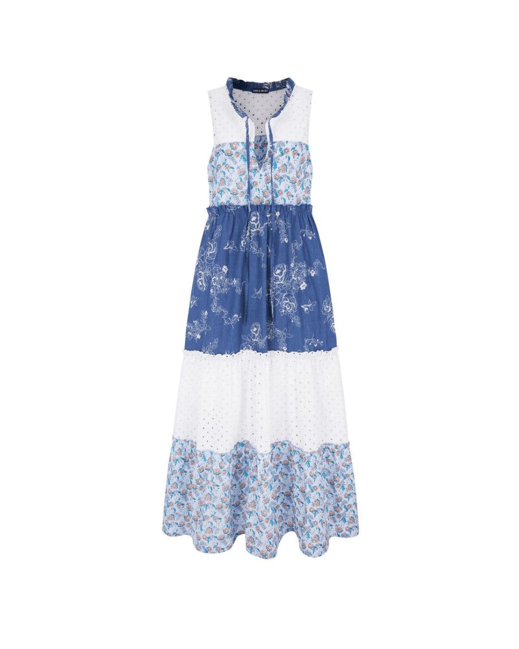 Cara & The Sky Blue Maisie Floral Sleeveless Boho Maxi Summer Dress