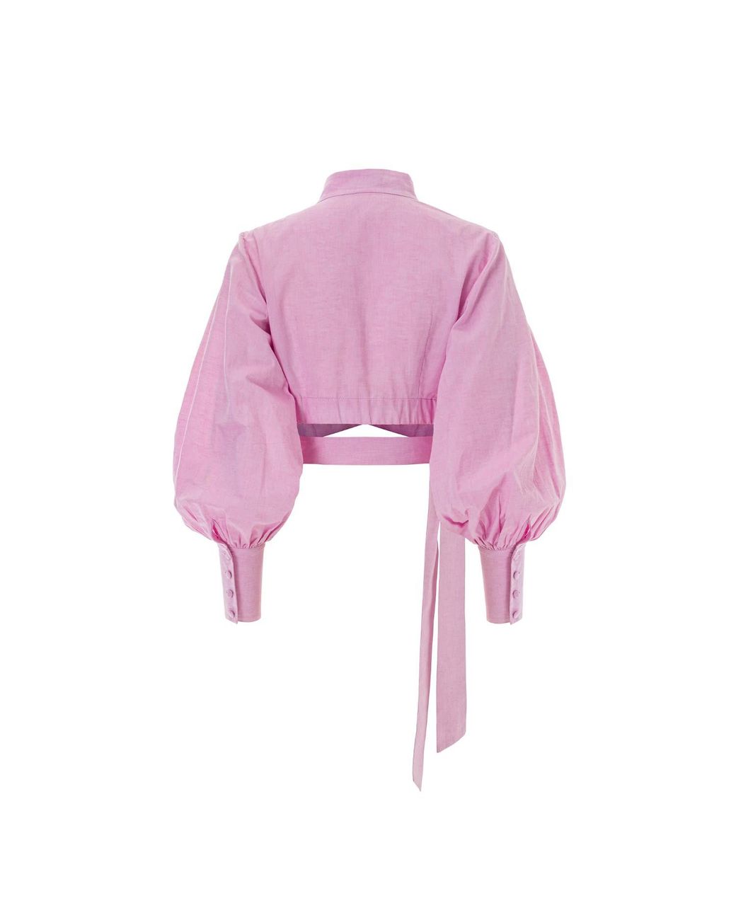 Lita Couture Pink Puffed Sleeve Cropped Linen Blouse