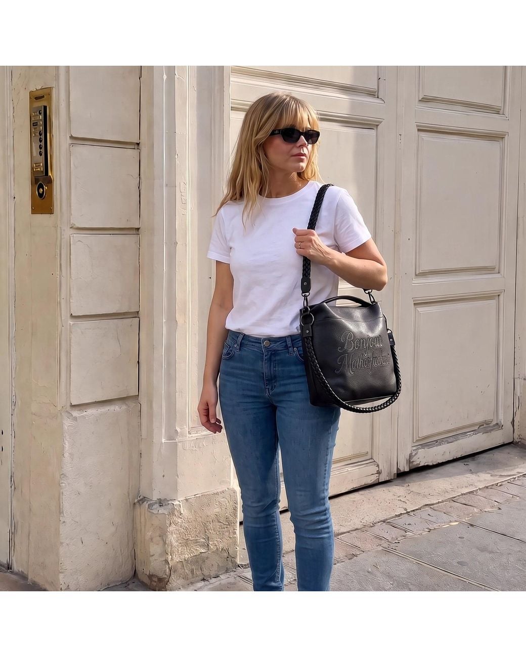 Lilly Loves Black Long Shoulder Bonjour Motherfucker Bag