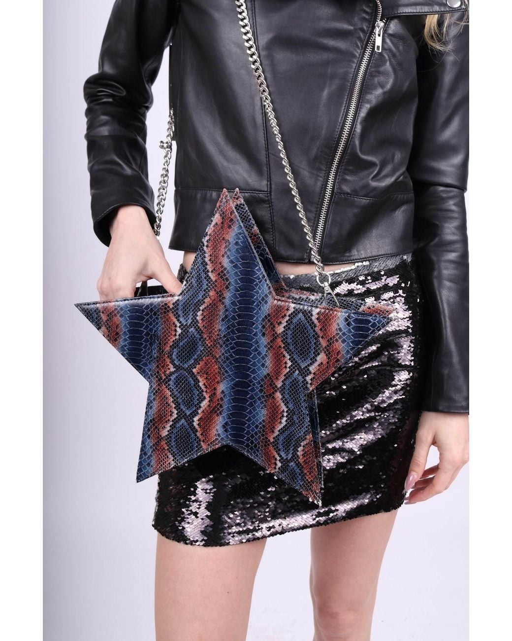Any Old Iron Blue Snake Leather Star Bag