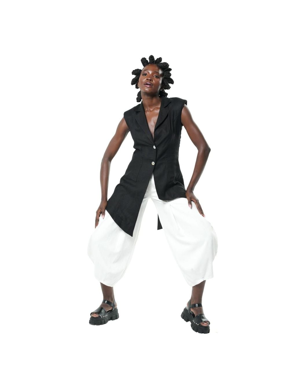 Metamorph White Voluminous Leg Denim Trousers