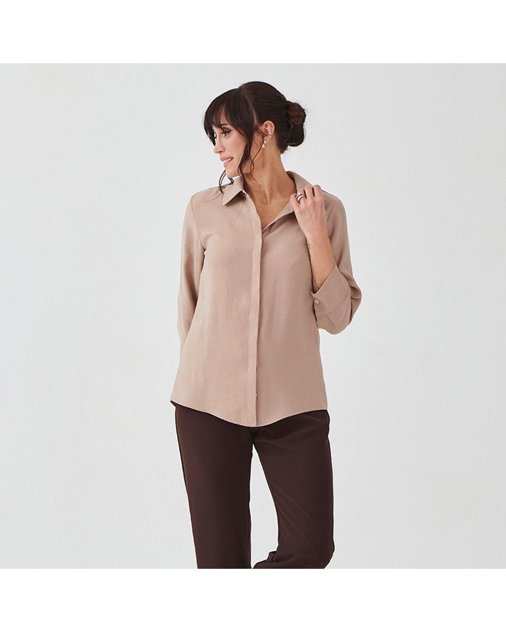 Perlavera Natural Neutrals Fiona Nude Three Quarter Sleeve Length Slim Fit Shirt