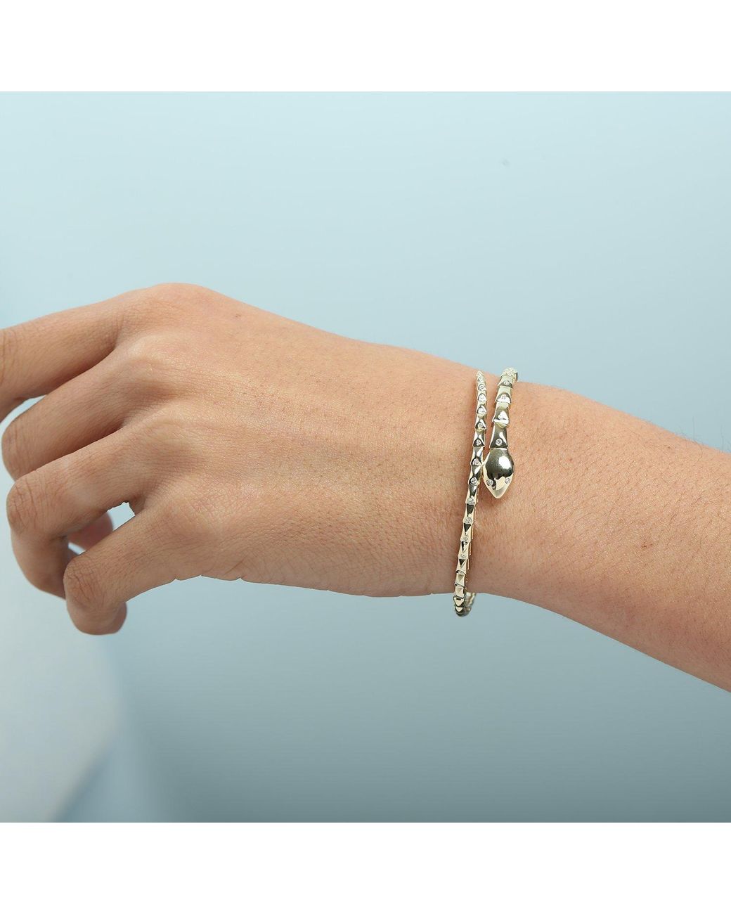 Artisan Metallic Diamond Snake Wrap Bangle Bracelet