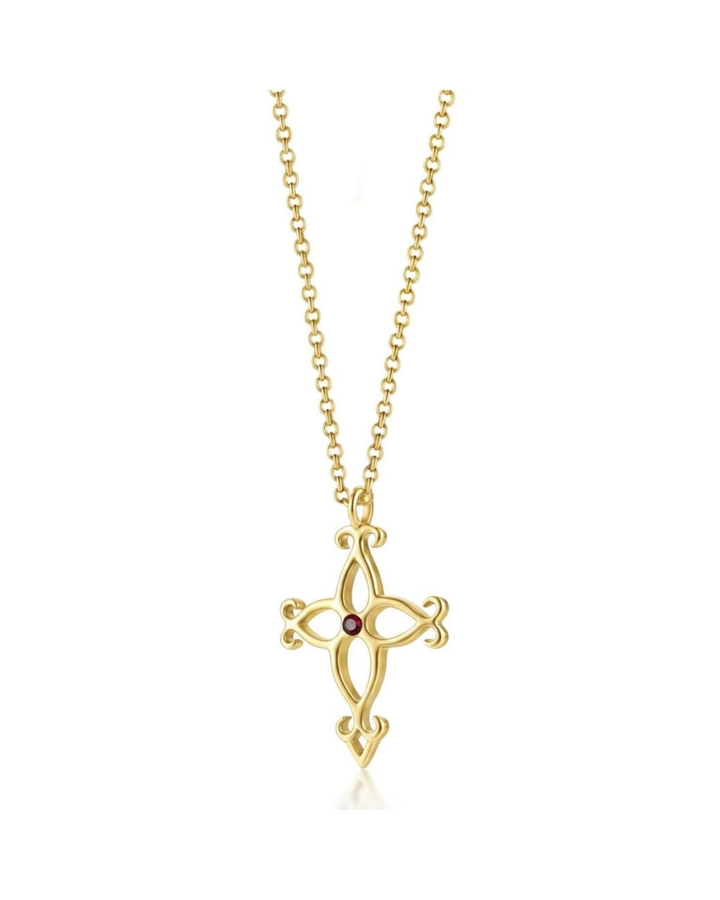 Unaloe Metallic Soul Cross Vermeil Necklace With Ruby – Luxury Religious Jewelry