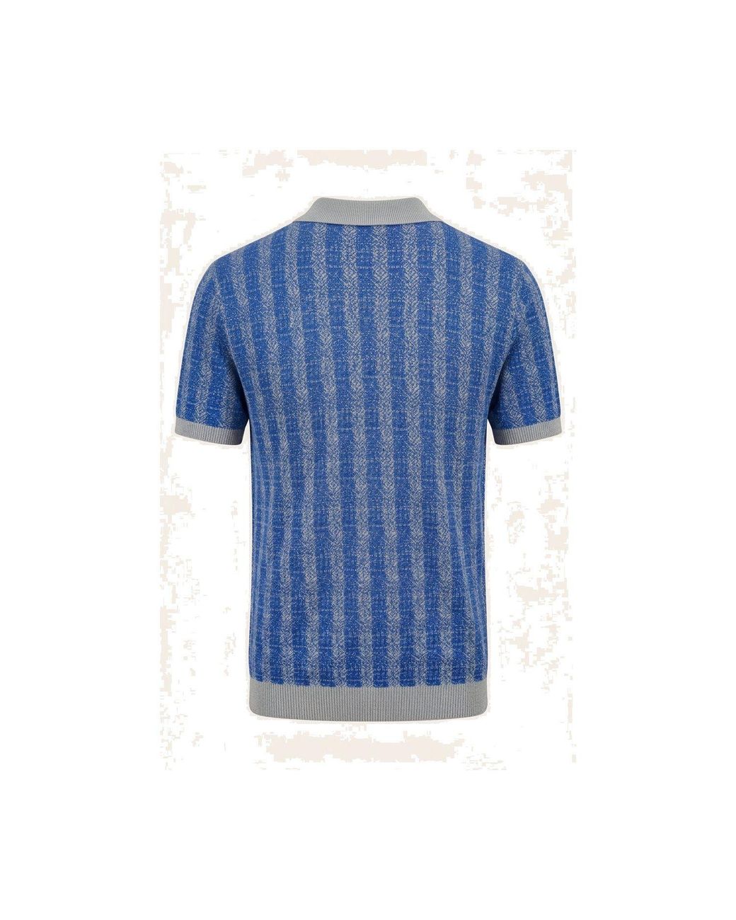 Ron Tomson Blue Textured Knit Polo Shirt for men