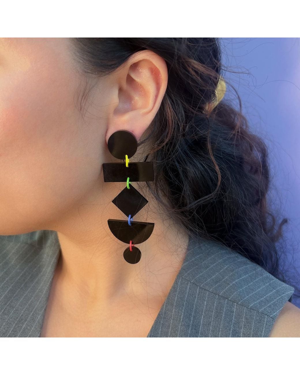 By Chavelli Black Geometric Dangly Statement Earrings