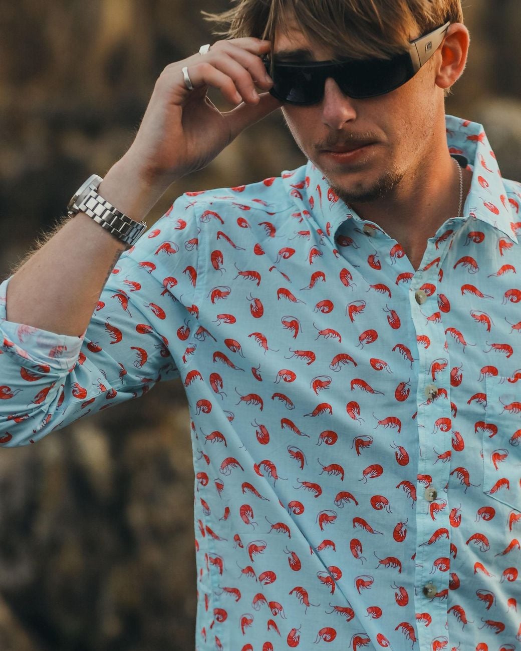 ALOFT Blue Shrimp Beach Shirt for men