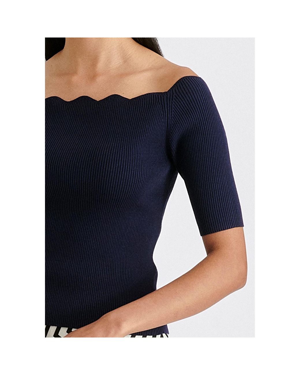 Paisie Blue Scallop Neck Knit Top