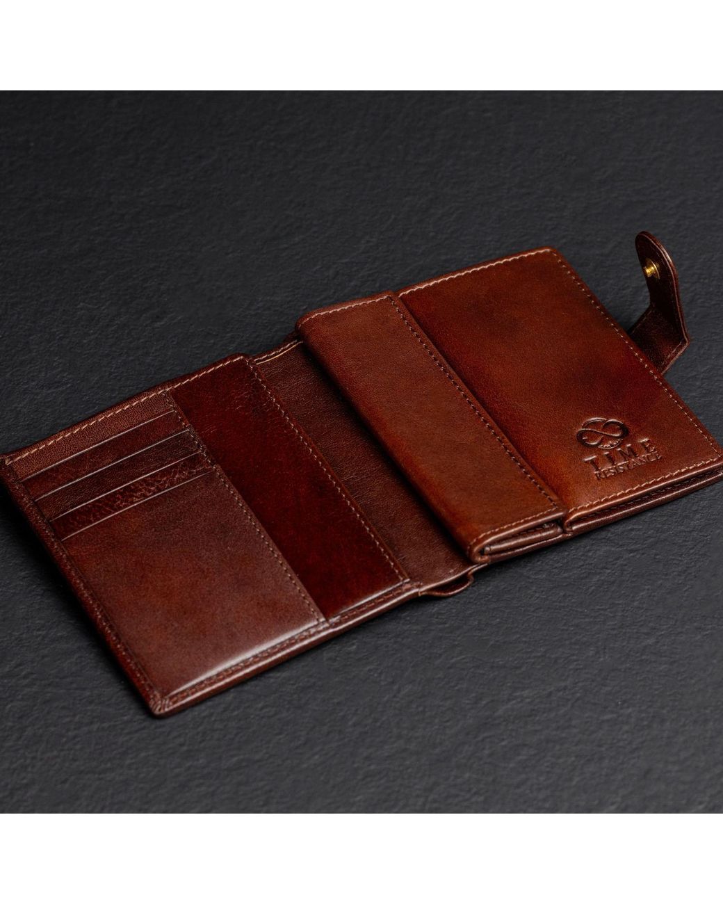 Time Resistance Brown Leather Bifold Wallet With A Snap Closure for men