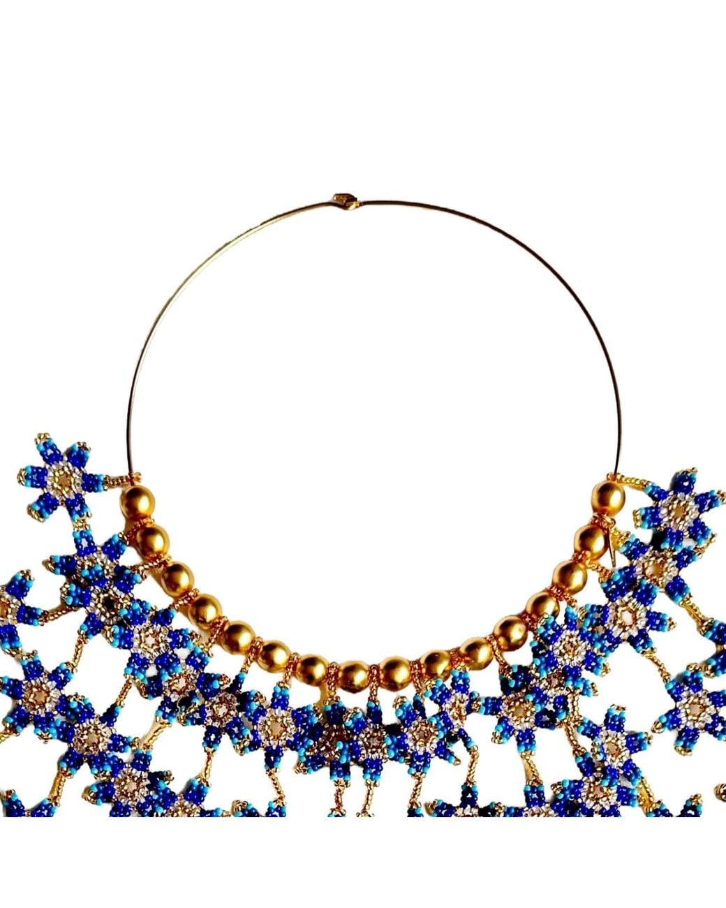 Iliana Arrazola Blue Waterfall Blossom Necklaces, Glass Beads, Beaded Jewelry