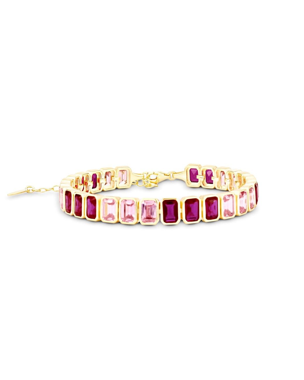 SHYMI Pink Bezel-Set Color Emerald Tennis Bracelet