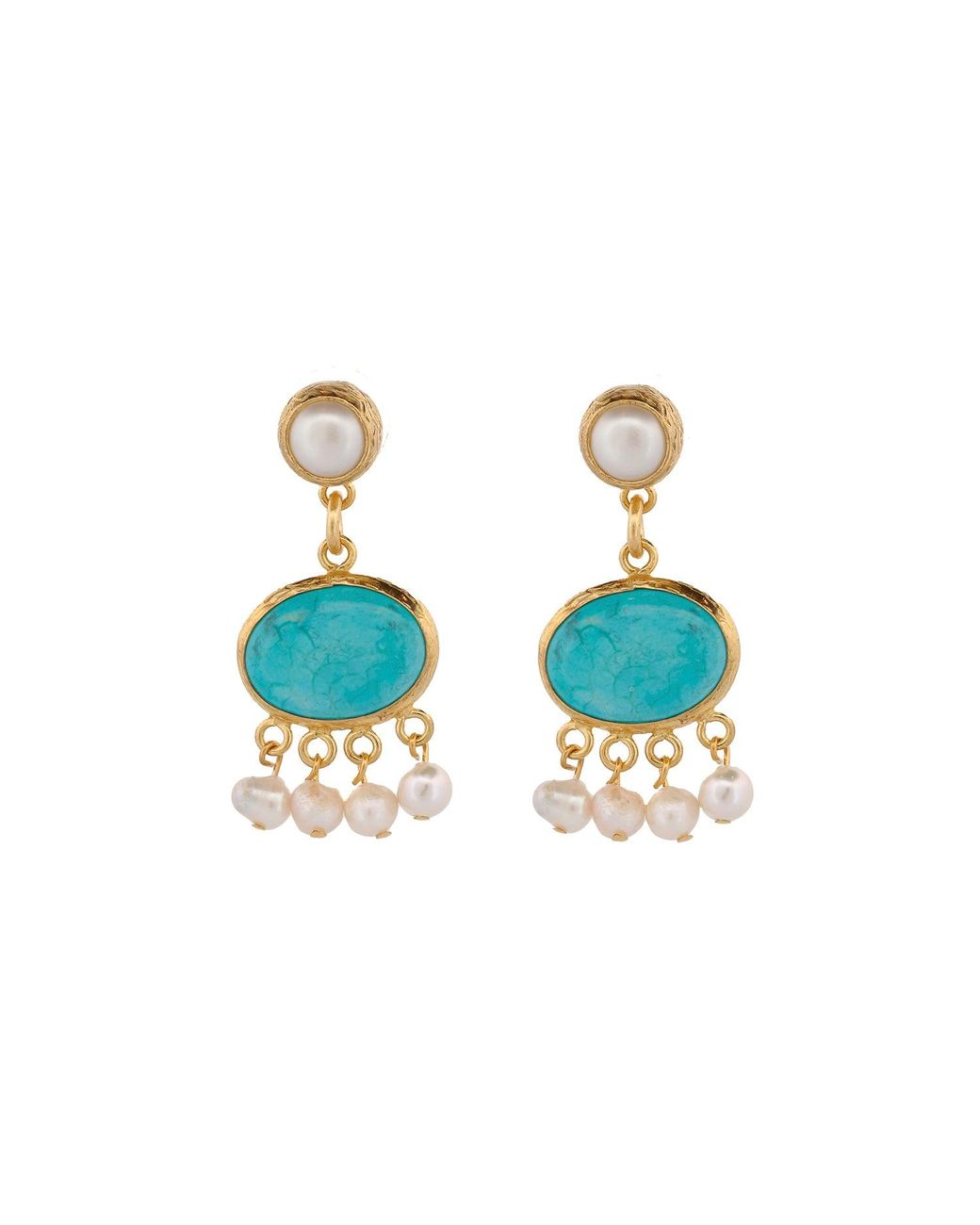 Ebru Jewelry Blue Cleopatra Pearl & Turquoise Stone Tassel Earrings