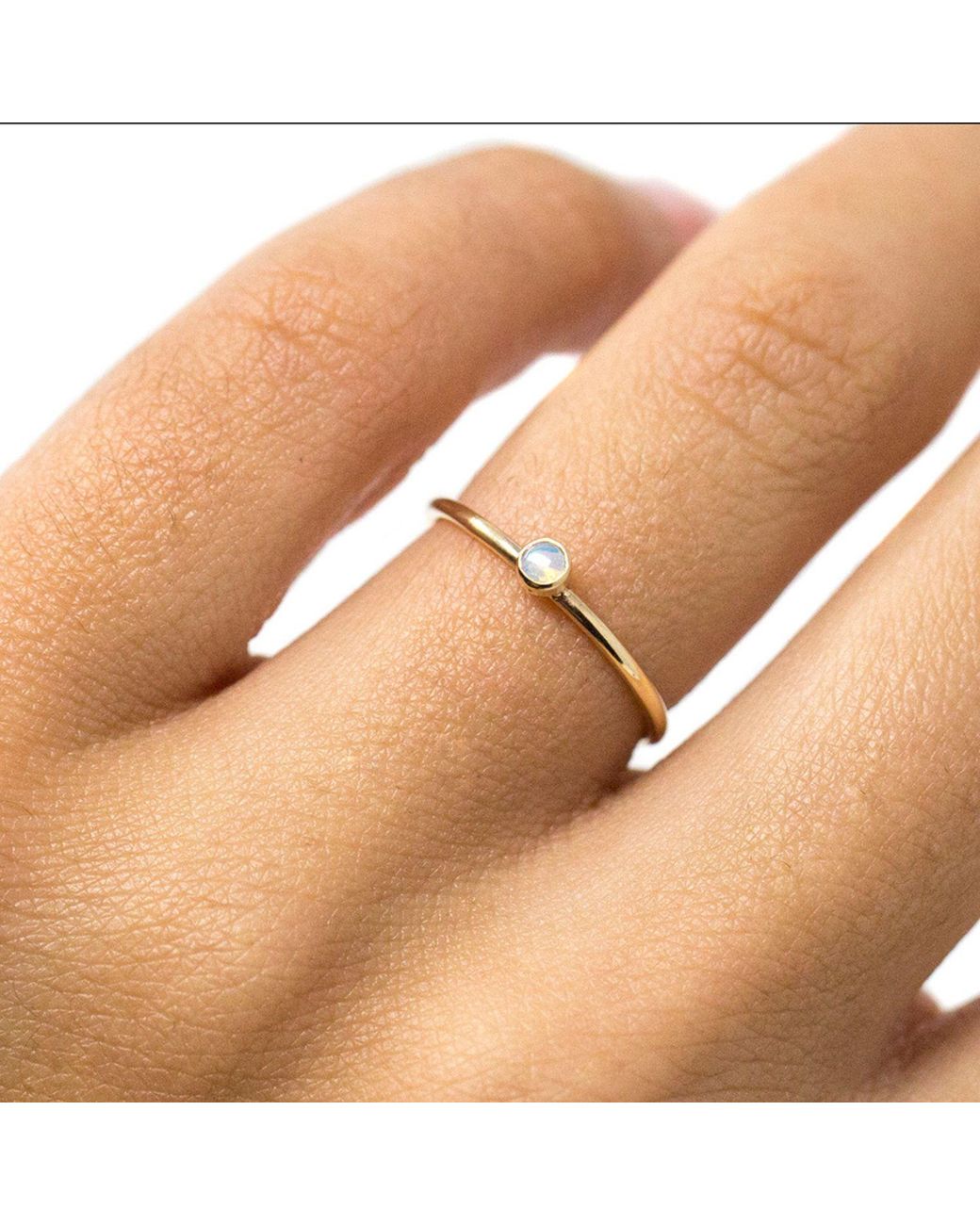 NASI SILVER Metallic Slim Single Stone Ring- Opal