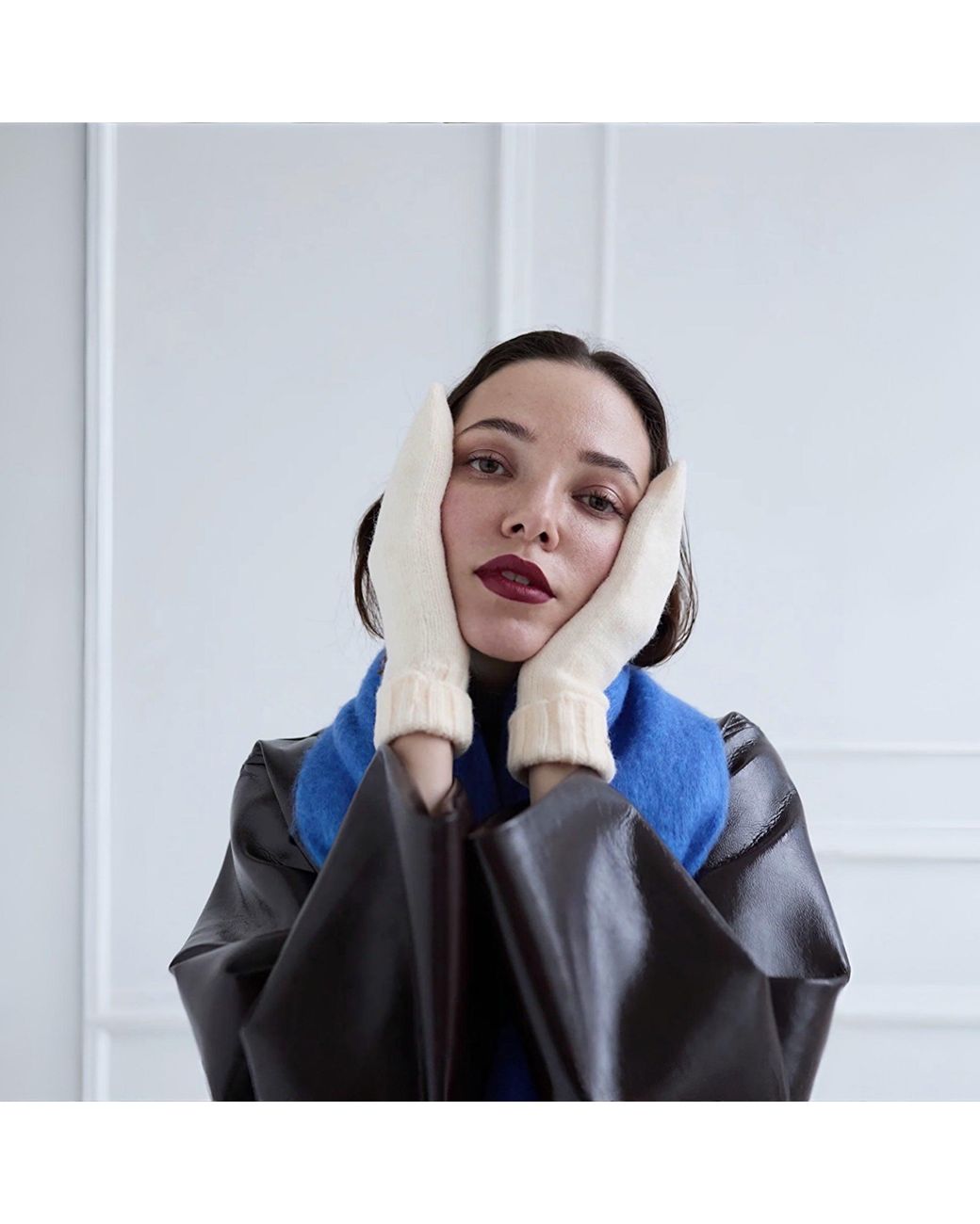 London Atelier Byproduct White Neutrals Soft Two Finger Knitted Mitten Gloves
